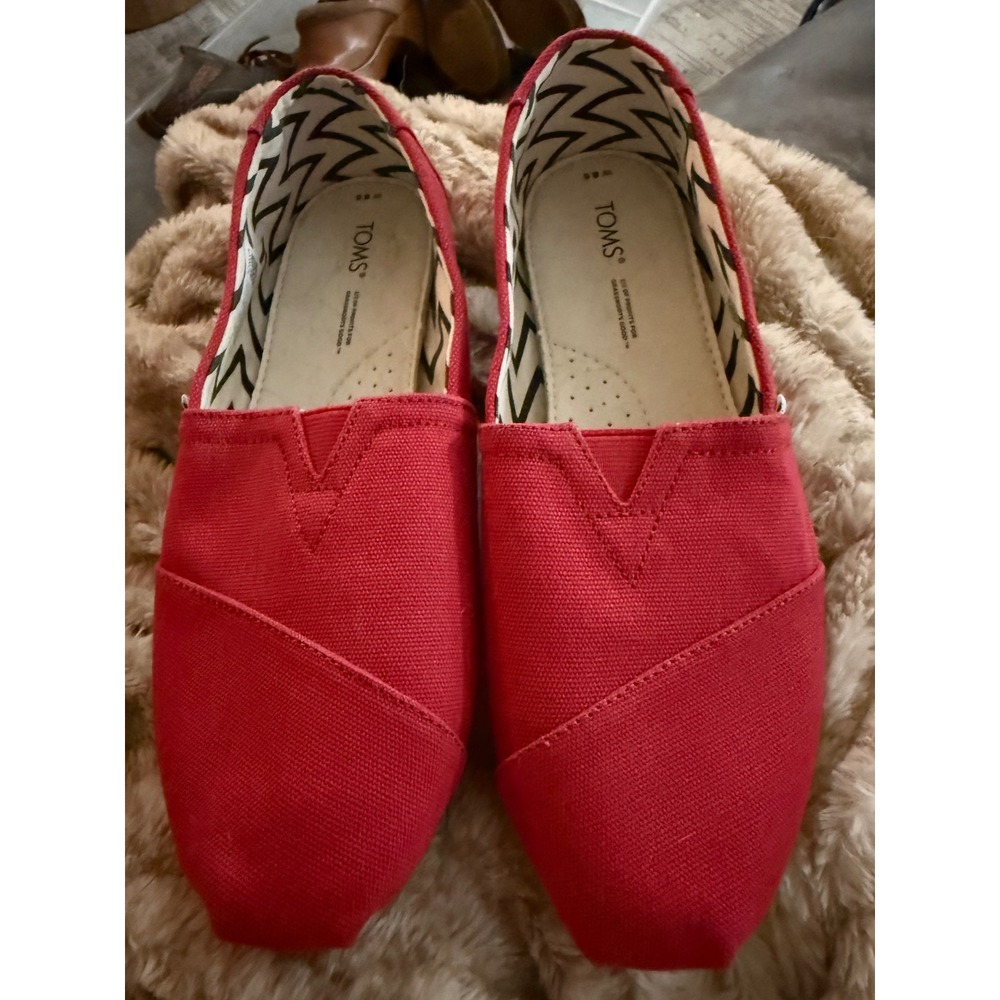 TOMS Womens Classic Alpargata Red Canvas Slip On Loafer Flats Size 8.5